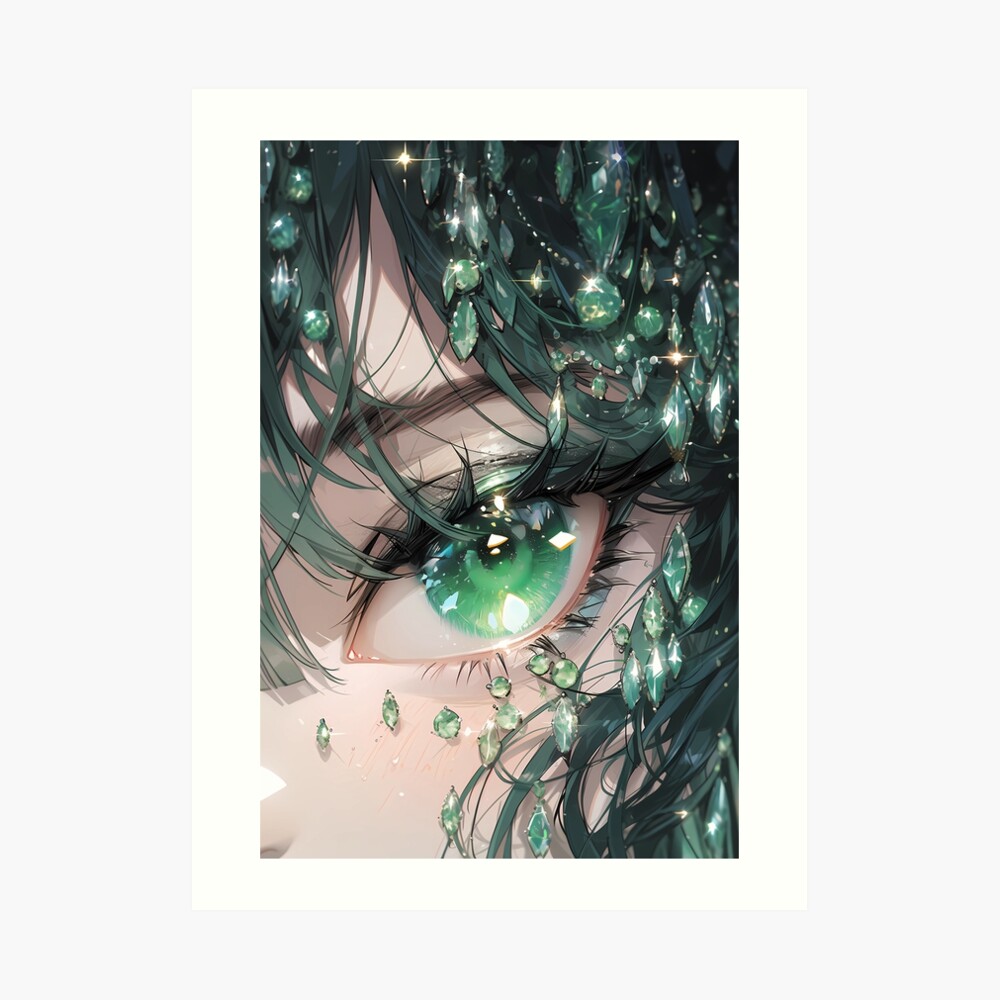 Jeweled Depths: Enchanting Anime Green Eye Closeup