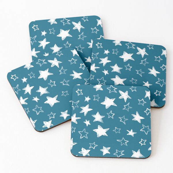 Item preview, Holiday christmas watercolor white stars over blue peacock background designed and sold by marufemia.