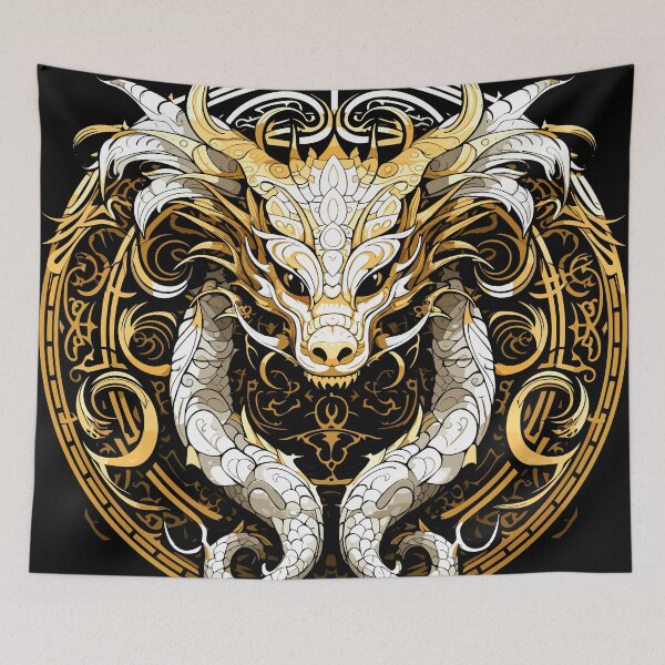 Item preview, Gold and white Chinese Dragon design. designed and sold by Artbyminga.