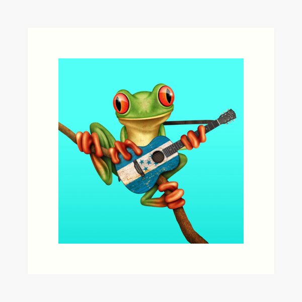 Item preview, Tree Frog Playing Honduras Flag Guitar designed and sold by JeffBartels.