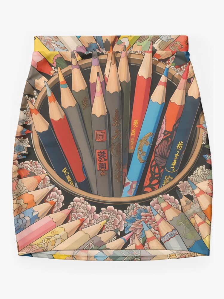 Colored Pencils - Japanese Ukiyo-e Design Art Supplies Mini Skirt