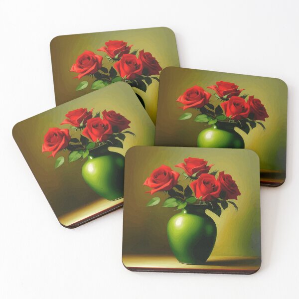 Item preview, Red Roses in a Green Vase designed and sold by Vicky Brago-Mitchell®.