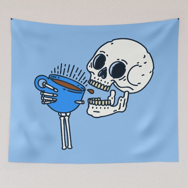 Item preview, halloween coffee drinking skull skeleton blue  designed and sold by Gossip Rag.
