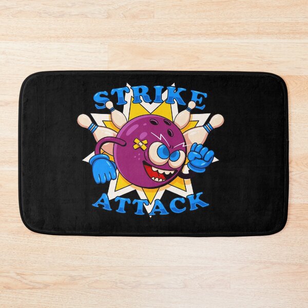 Item preview, Strike attack, illustration of bowling ball mascot attacking skittles designed and sold by Kevyn Adha.