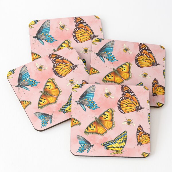 Item preview, Bees and Butterflies Tossed on Peachy PinkSkies designed and sold by Sockstomistic.