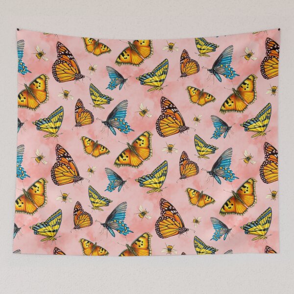 Item preview, Bees and Butterflies Tossed on Peachy PinkSkies designed and sold by Sockstomistic.
