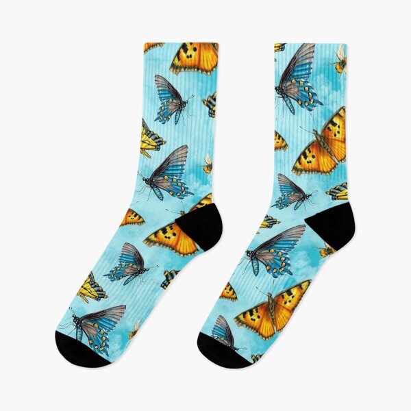 Item preview, Bees and Butterflies Tossed on Aqua Teal Skies designed and sold by Sockstomistic.