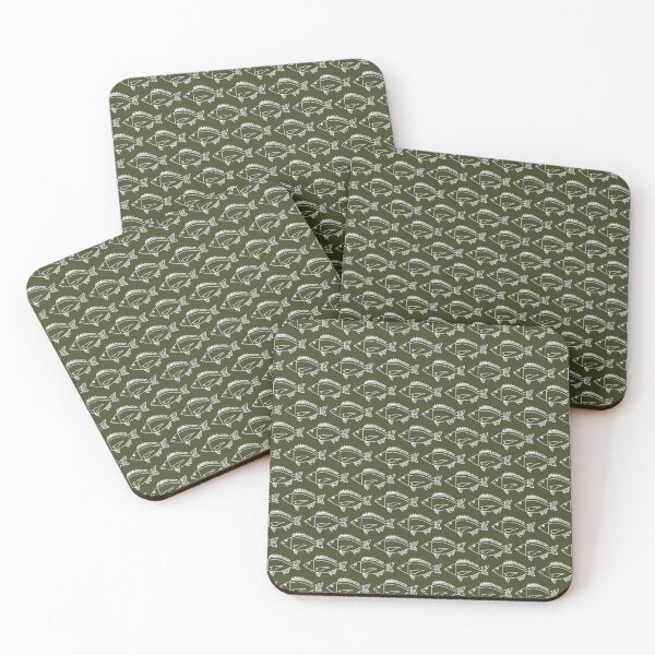 Item preview, School of Black Bream Fish in White on Khaki Green designed and sold by fruttidimare.