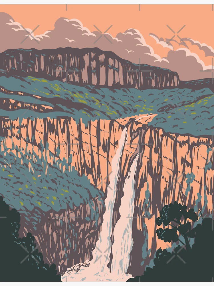 Salto Ii Waterfall in Chapada Dos Veadeiros National Park Golas Brazil WPA  Art Deco Poster  Sticker for Sale by patrimonio