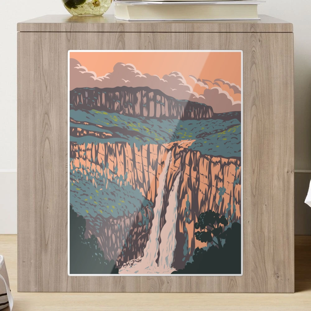 Salto Ii Waterfall in Chapada Dos Veadeiros National Park Golas Brazil WPA  Art Deco Poster  Sticker for Sale by patrimonio