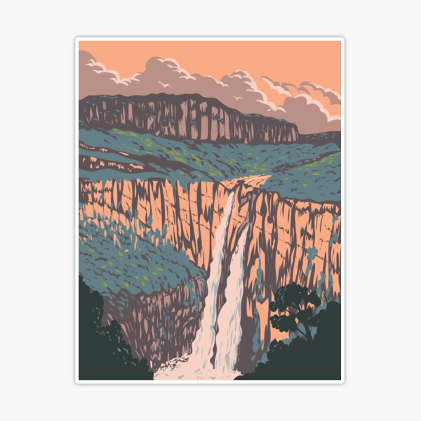 Salto Ii Waterfall in Chapada Dos Veadeiros National Park Golas Brazil WPA  Art Deco Poster  Sticker for Sale by patrimonio