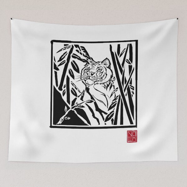 Item preview, Tiger In Forest Black Print designed and sold by Noem-Prints.