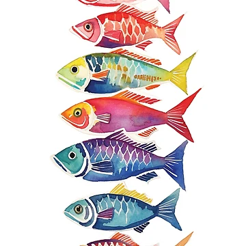 Artwork thumbnail, Fish In Multi Color Array by Lovegrass Prints