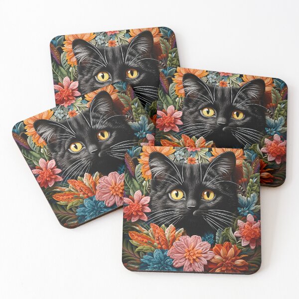 Artikelvorschau, Vintage schwarze Katzen-Häkelblumen – skurriles Retro-Design entworfen und verkauft von KittyStampedeCo.