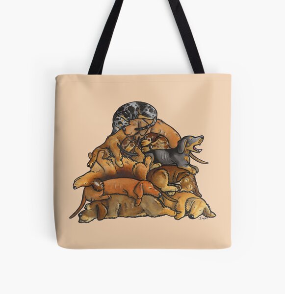 Sleeping pile of Dachshund dogs All Over Print Tote Bag