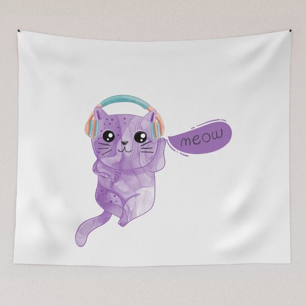 Item preview, Purple Cat with Headphones designed and sold by Aryabek.