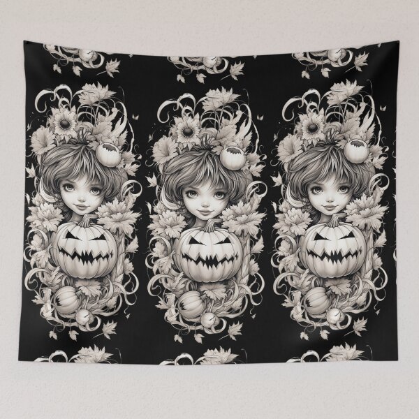 Item preview, Smiling girl among pumpkins and flowers - Bridget designed and sold by MarcinCollie.