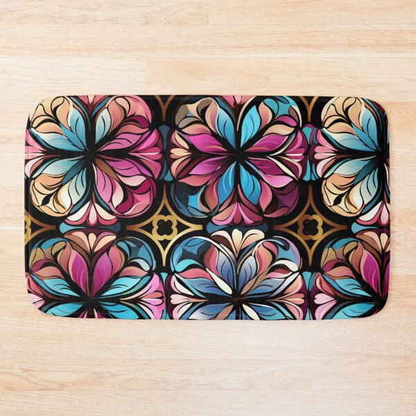 Aperçu de l'œuvre Motif fantaisie coloré bleu rose violet or motif de treillis de fleurs créée et vendue par G-M-Designs.