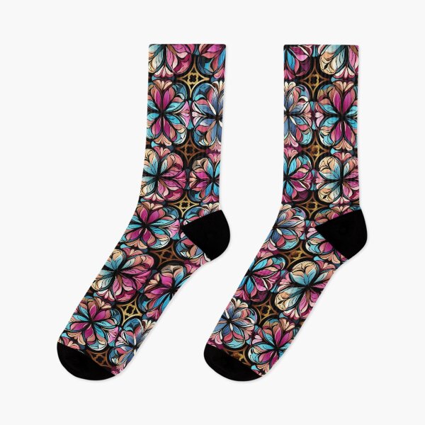Aperçu de l'œuvre Motif fantaisie coloré bleu rose violet or motif de treillis de fleurs créée et vendue par G-M-Designs.