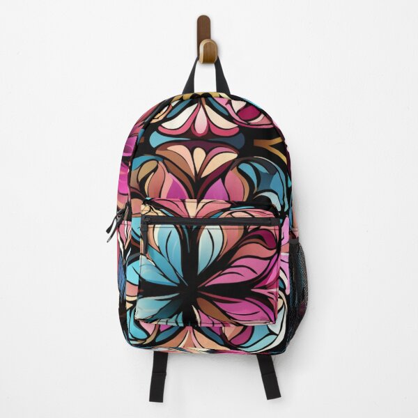 Aperçu de l'œuvre Motif fantaisie coloré bleu rose violet or motif de treillis de fleurs créée et vendue par G-M-Designs.
