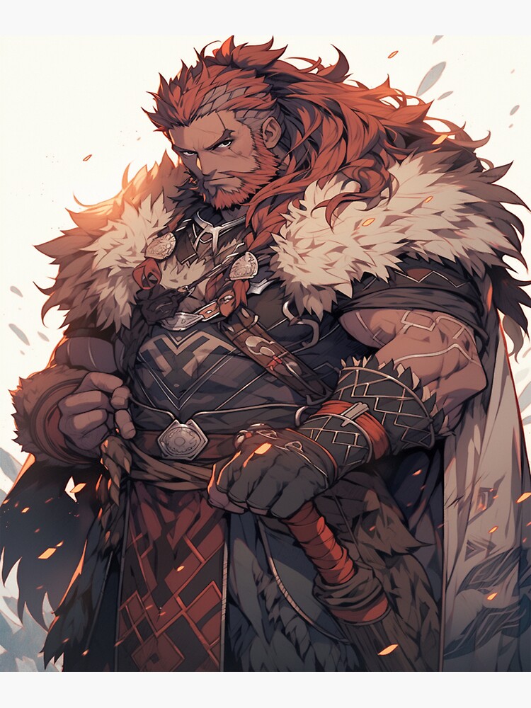 Barbarian anime character, animal hide a...