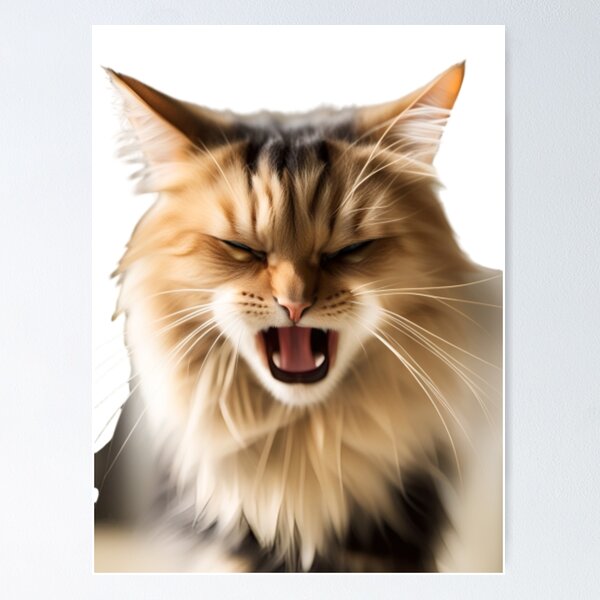 Mad Cat Angry Hissing or Coughing Cat Poster Print Paper OR Wall Vinyl