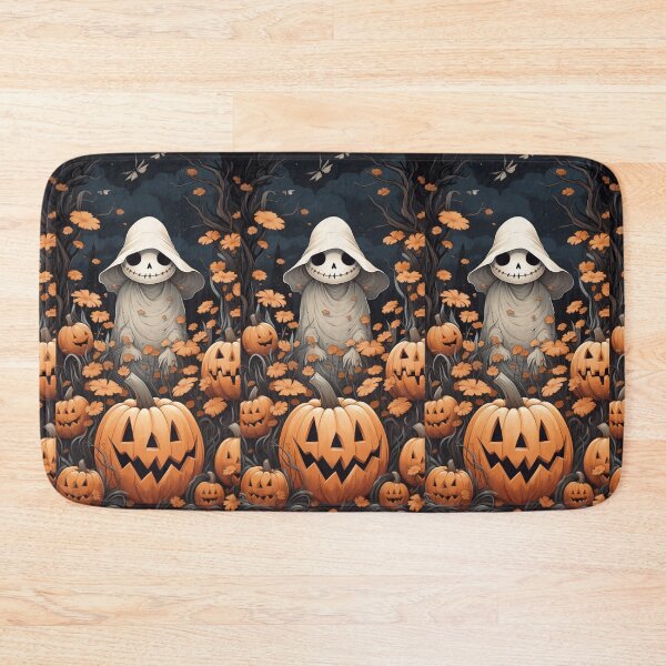 Item preview, Smiling  Kawaii Ghost Among Pumpkins and Flowers -  Brent designed and sold by MarcinCollie.