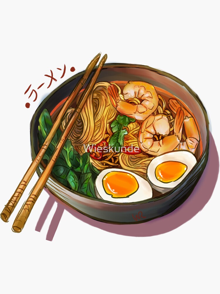 Aperçu 3 sur 3. Sticker avec l'œuvre Bol de nouilles ramen japonais créée et vendue par Wieskunde.