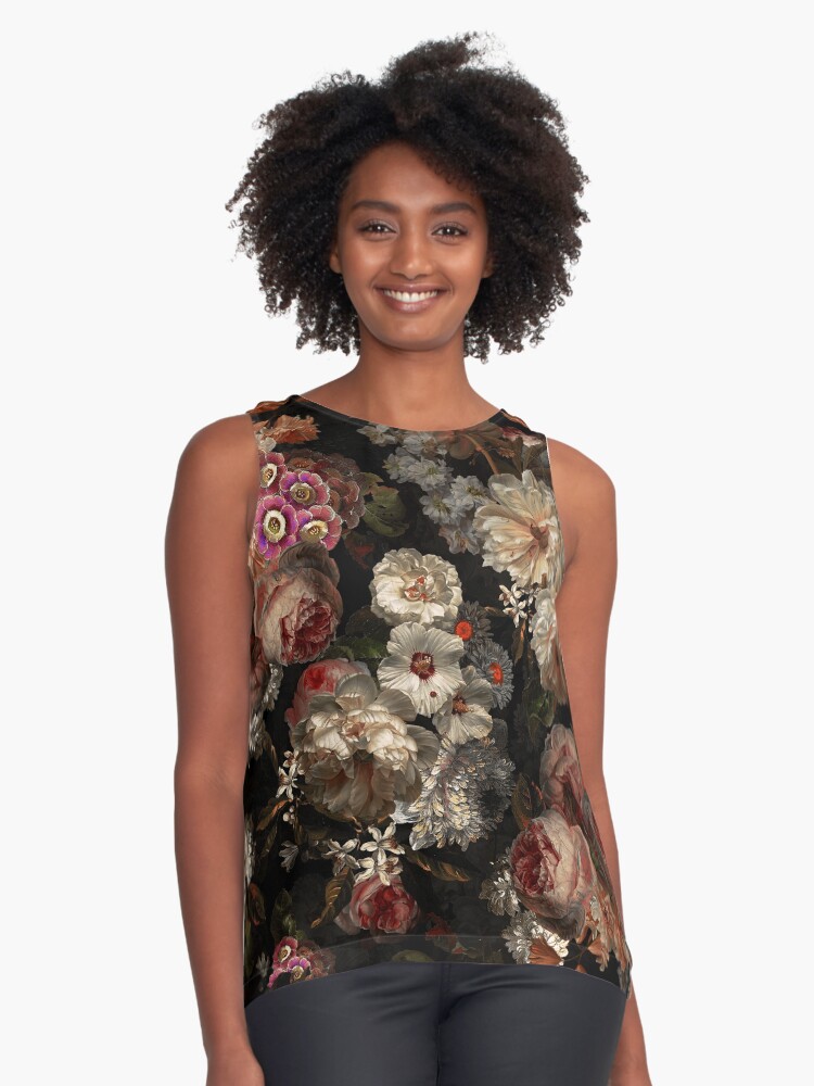 Thumbnail 1 of 6, Sleeveless Top, Flemish Masters - Vintage Midnight Botanical Garden Pattern designed and sold by UtArt.