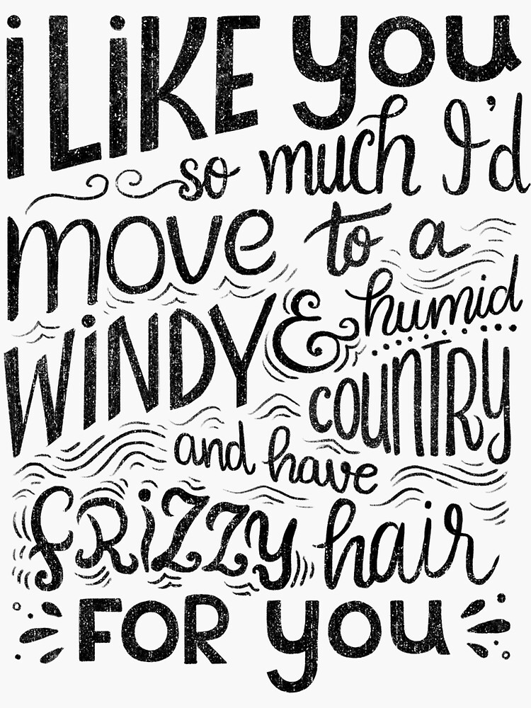 I like you so much I'd have frizzy hair for you - Calligraphic hand written quote by mirunasfia