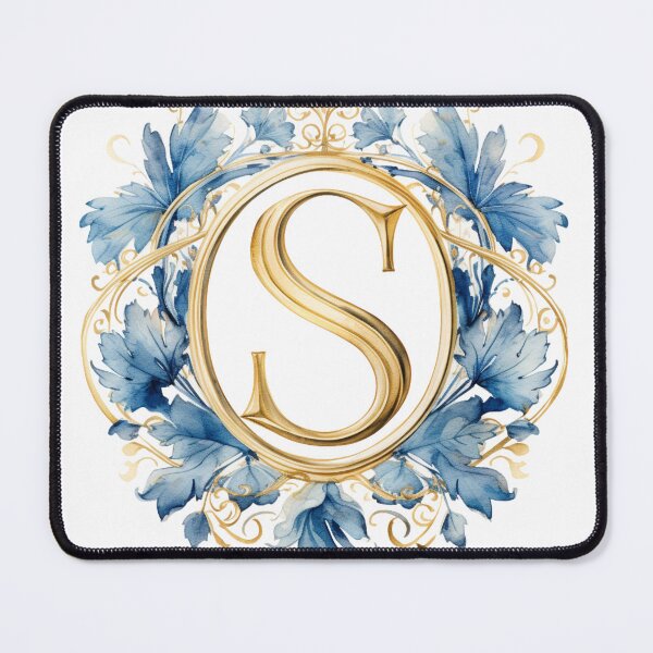 Item preview, Luxury Gold Initial 'S' in Blue Watercolor Wreath Sticker designed and sold by ZedOhEe.