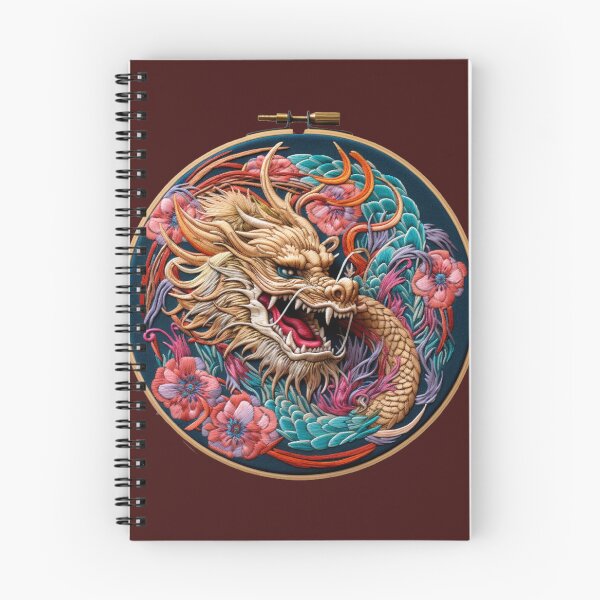 Item preview, AI art: Embroidery of a wise beautiful dragon with flowers designed and sold by camertone.