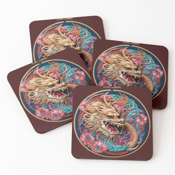 Item preview, AI art: Embroidery of a wise beautiful dragon with flowers designed and sold by camertone.