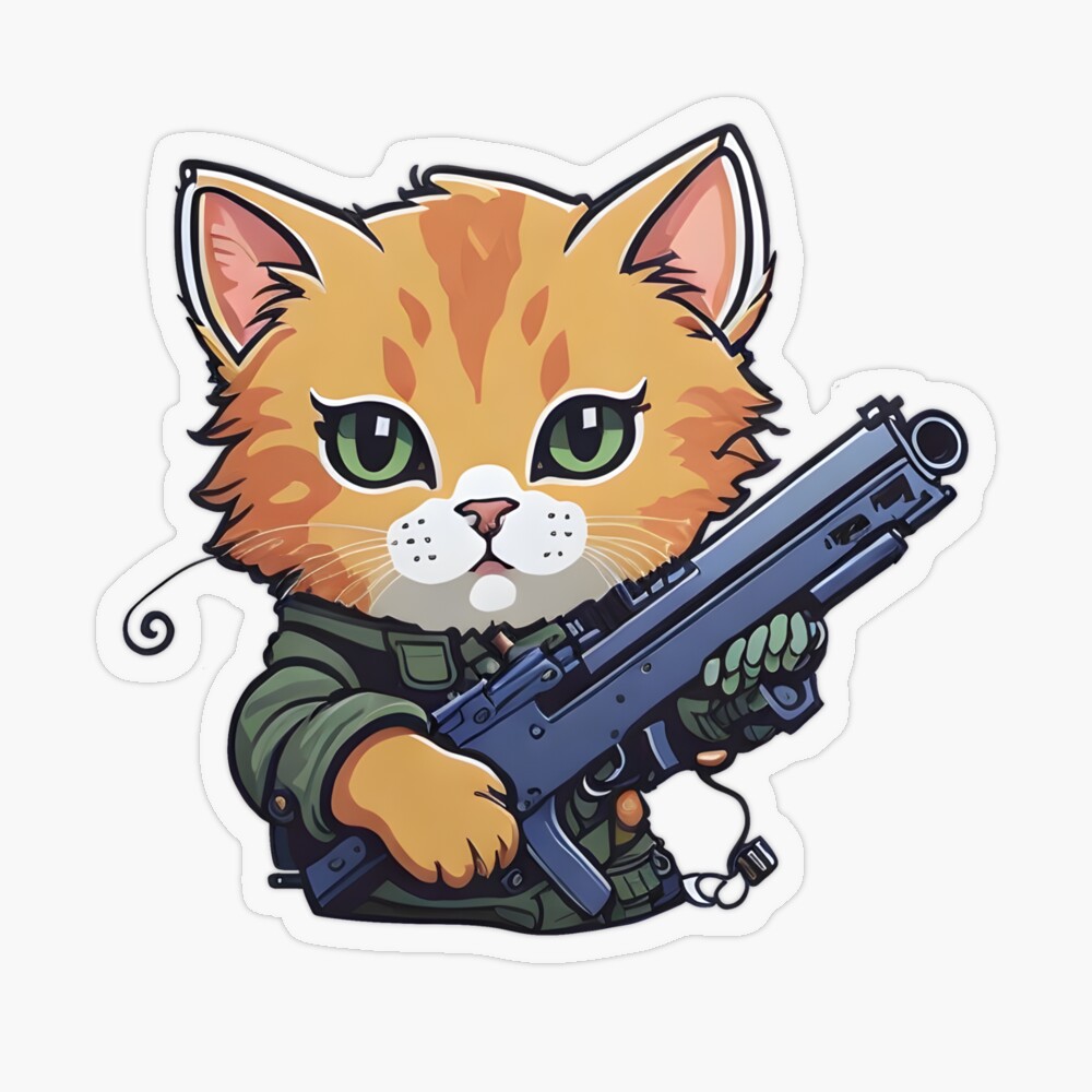 Cat combat with handgun and angry face Royalty Free Vector