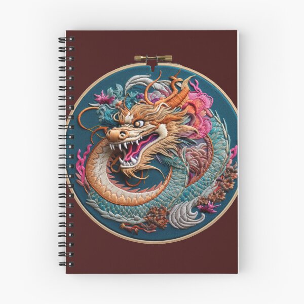 Item preview, AI art: Embroidery of a fierce brave dragon with flowers on teal background designed and sold by camertone.