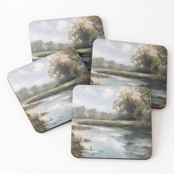 Item preview, Scandinavian Muted Tonal River Painting | Nordic Neutral Landscape Art designed and sold by nordicdesignswe.
