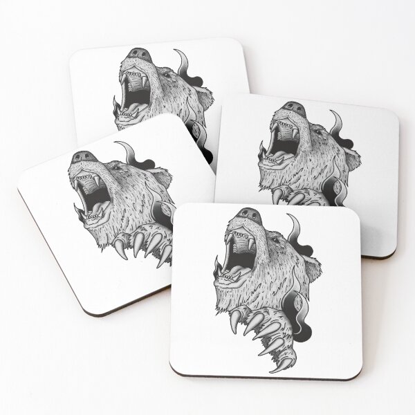 Item preview, Roaring Bear with Flames Blackwork Illustration  designed and sold by dinkyskullz.