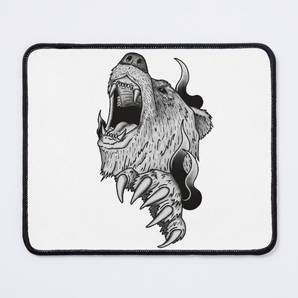 Item preview, Roaring Bear with Flames Blackwork Illustration  designed and sold by dinkyskullz.