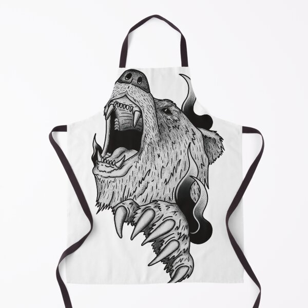 Item preview, Roaring Bear with Flames Blackwork Illustration designed and sold by dinkyskullz.