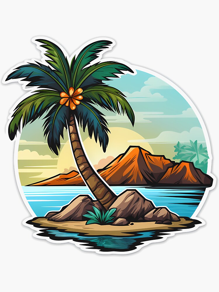 Three Palm Trees On Island Sticker