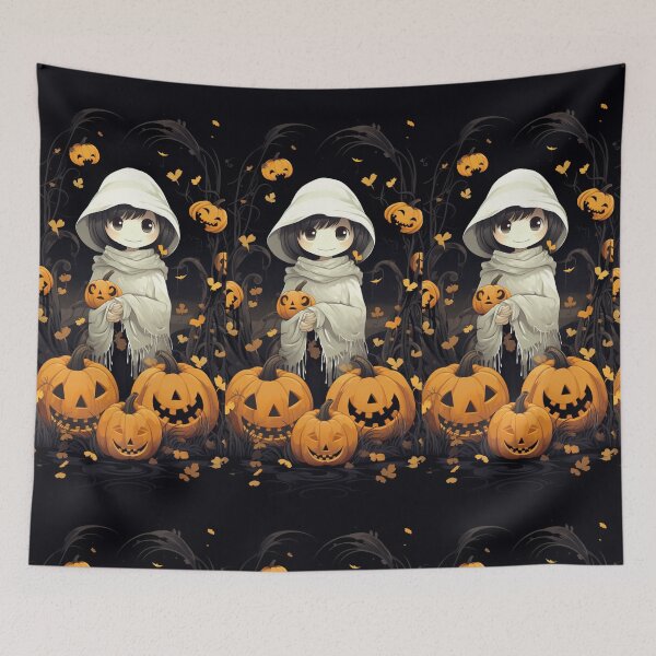 Item preview, Smailing Kawaii Girl Among Pumpkins - Cassidy designed and sold by MarcinCollie.