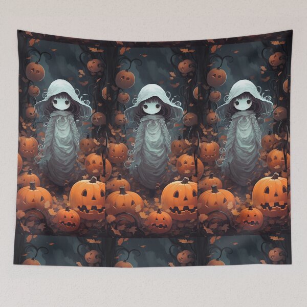 Item preview, Smailing Kawaii Girl Among Pumpkins - Camilla designed and sold by MarcinCollie.