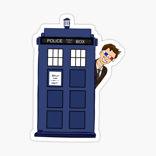10th Doctor in the TARDIS Sticker