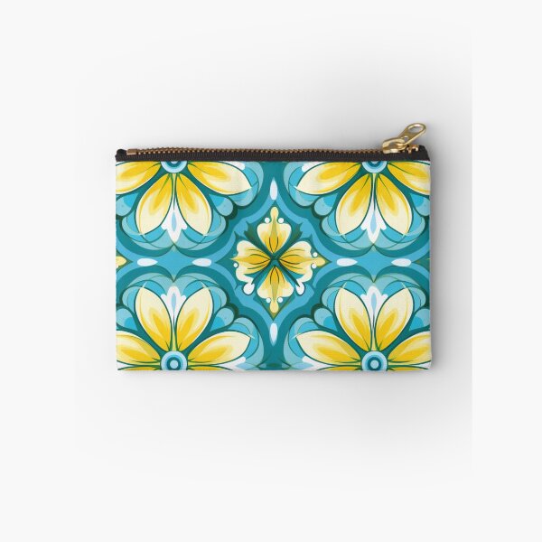 Artikelvorschau, Buntes Fantasiemuster gelb blau türkis weiß Blüten entworfen und verkauft von G-M-Designs.