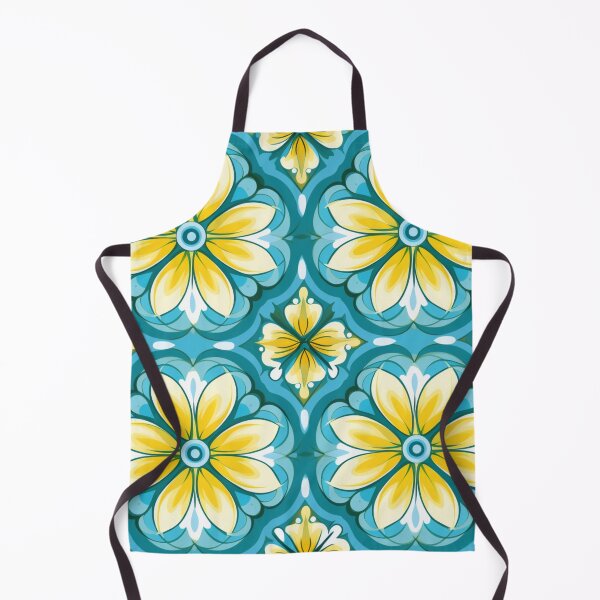 Artikelvorschau, Buntes Fantasiemuster gelb blau türkis weiß Blüten entworfen und verkauft von G-M-Designs.