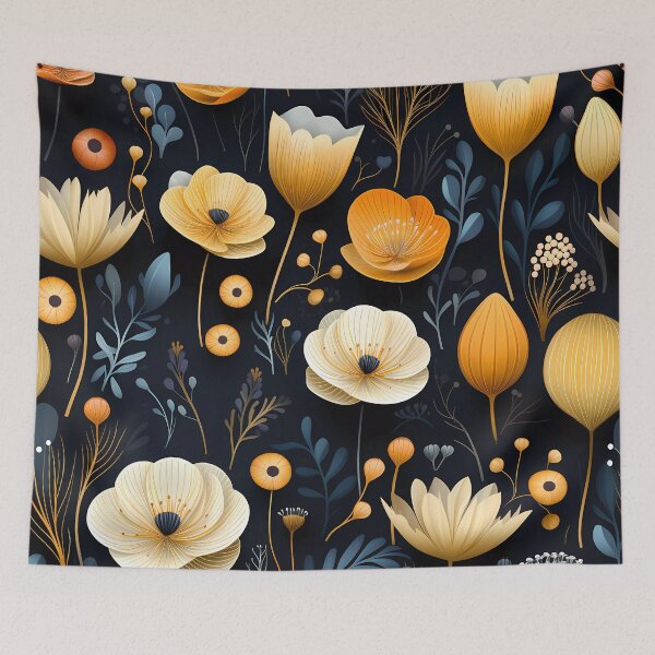 Artikelvorschau, Elegantes Blumenmuster, Blau, Weiß und Gold entworfen und verkauft von the99thstudio.