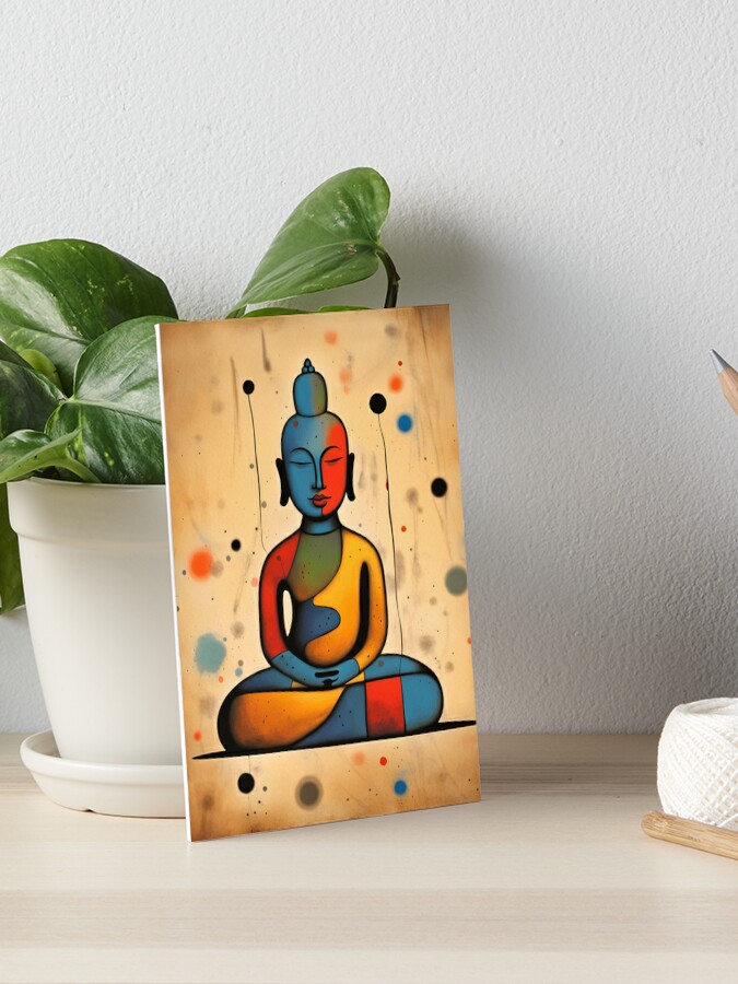 Colorful Sitting Buddha in the Style of Joan Miro Art Board Print