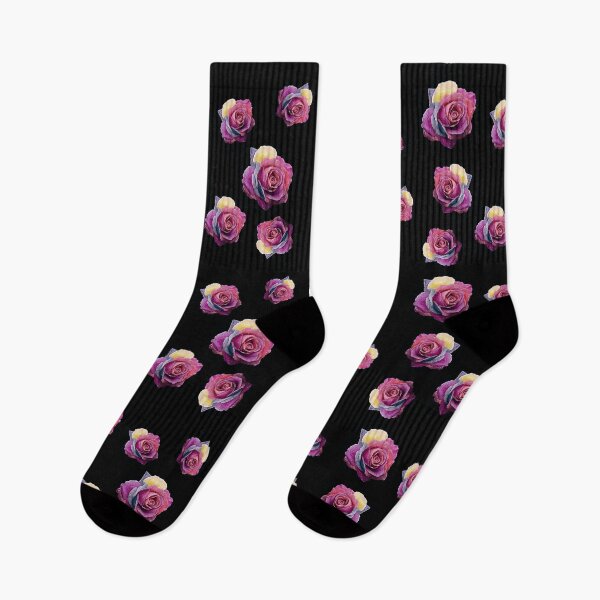 Aperçu de l'œuvre Roses colorées peintes sur fond noir créée et vendue par FlowerandDesing.