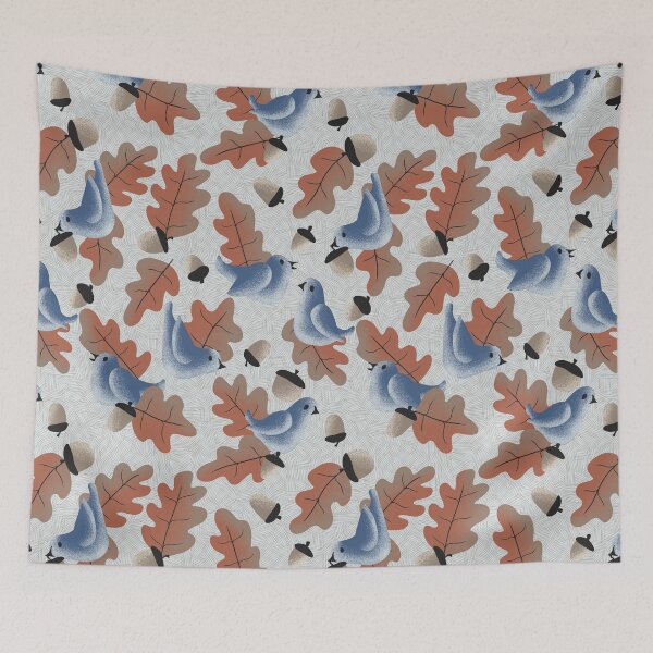 Item preview, Blue Birds and Autumn Oak Leaves - Stipple & Cross Hatch Shading designed and sold by GenAumonier.