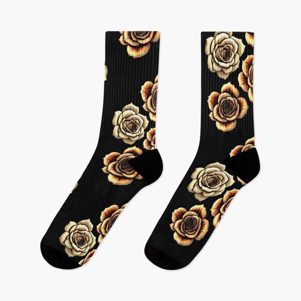Aperçu de l'œuvre Grandes roses de thé peintes artistiques sur fond noir créée et vendue par FlowerandDesing.